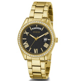 Guess Luna Diamonds Black Dial Gold Steel Strap Watch for Women - GW0307L2