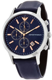 Emporio Armani Renato Chronograph Blue Dial Black Leather Strap Watch For Men - AR11216