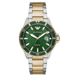 Emporio Armani Diver Chronograph Green Dial Two Tone Steel Strap Watch For Men - AR80063