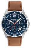 Coach Kent Chronograph Blue Dial Brown Leather Strap Watch for Men - 14602560