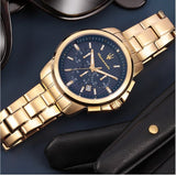 Maserati Successo Chronograph Blue Dial Gold Steel Strap Watch For Men - R8873621021