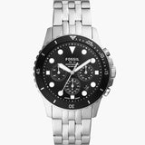 Fossil FB-01 Chronograph Black Dial Silver Steel Strap Watch for Men - FS5837