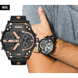 Diesel Mr Daddy 2.0 Black Dial Black Leather Strap Watch For Men - DZ7350