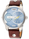 Diesel Mini Daddy LIght Blue Dial Brown Leather Strap Watch For Men - DZ7321