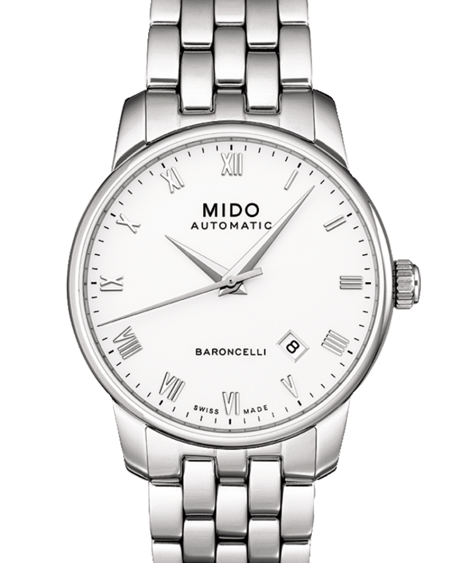Mido Baroncelli III Automatic White Dial Silver Steel Strap Watch For Women - M7600.4.26.1