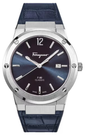 Salvatore Ferragamo F-80 Classics Blue Dial Blue Leather Strap Watch for Men - SFDT00719