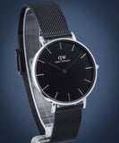 Black Daniel Wellington watch with a mesh band.