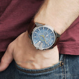 Diesel Mega Chief Light Blue Dial Brown Leather Strap Watch For Men - DZ4281