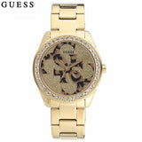 Guess G Twist Diamonds Gold Dial Gold Steel Strap Watch For Women - W1201L2