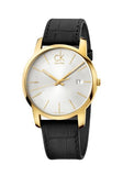 Calvin Klein City Mother of Pearl White Dial Black Leather Strap Watch for Men - K2G2G5C6