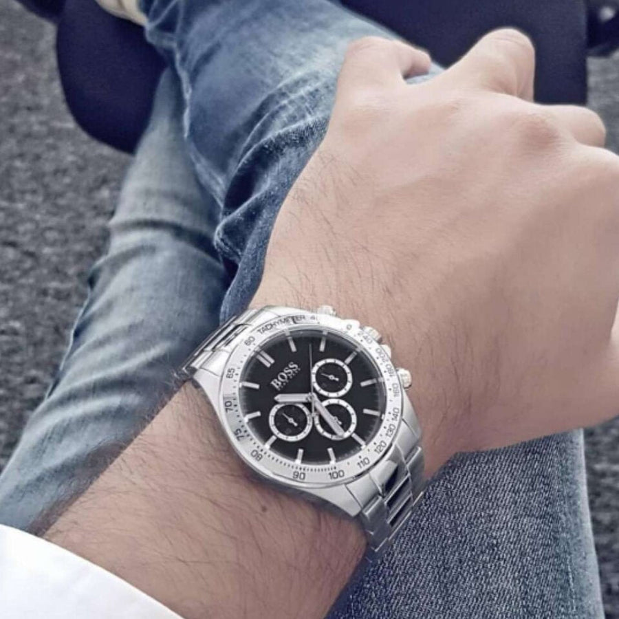 Hugo Boss Ikon Black Dial Silver Steel Strap Watch for Men - 1512965