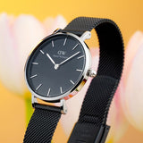Daniel Wellington watch with black mesh strap