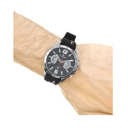 Tommy Hilfiger Decker Quartz Black Dial Black Rubber Strap Watch for Men - 1791473