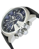 Diesel Mega Chief Chronograph Blue Dial Black Leather Strap Watch For Men - DZ4423