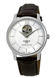 Tissot T Classic Tradition Powermatic 80 Open Heart Silver Dial Brown Leather Strap Watch for Men - T063.907.16.038.00