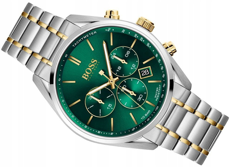 Hugo Boss Champion Green Dial Silver Steel Strap Watch for Men - 1513878
