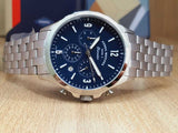 Fossil Forrester Chronograph Blue Dial Silver Steel Strap Watch for Men - FS5605