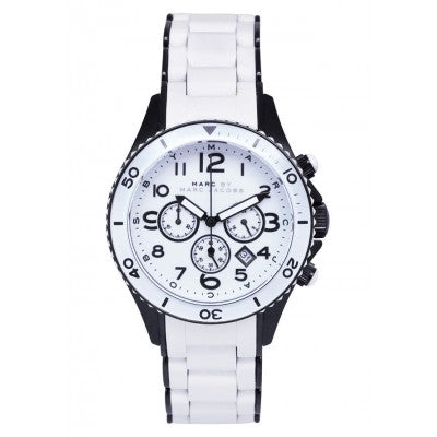 Marc Jacobs Rock Chronograph White Dial White Silicone Strap Watch for Women - MBM2574