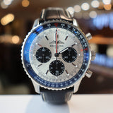 Breitling Navitimer B01 Chronograph 43 Silver Dial Black Leather Strap Watch for Men - AB0138241G1P1