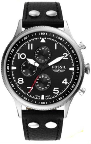 Fossil Retro Pilot Chronograph Black Dial Black Leather Strap Watch for Men - FS5806