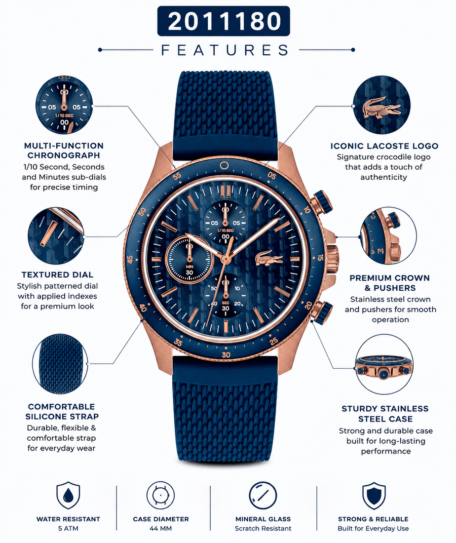 Lacoste Neoheritage Chronograph Blue Dial Blue Silicone Strap Watch for Men - 2011253