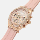 Guess Heiress Diamonds Rose Gold Dial Pink Rubber Strap Watch for Women - GW0407L3