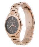 Michael Kors Slim Runway Brown Dial Rose Gold Stainless Steel Strap Watch for Women - MK3181