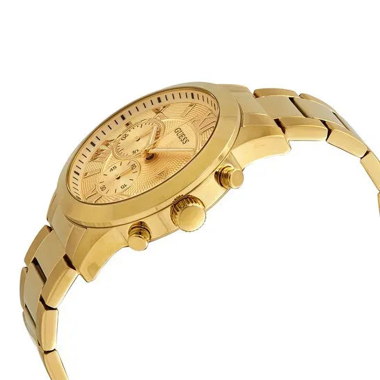 Guess Atlas Chronograph Gold Dial Gold Steel Strap Watch For Men - W0668G4