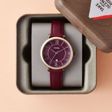 Fossil Jacqueline Burgundy Dial Burgundy Leather Strap Watch for Women  - ES4099