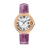 Cartier Ballon Blue De Cartier Diamonds Silver Dial Purple Leather Strap Watch for Women - WJBB0051