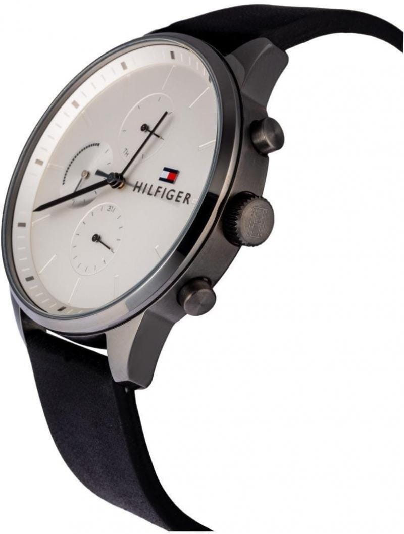 Tommy Hilfiger Lexor Silver Dial Black Leather Strap Watch For Men - 1791489