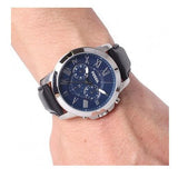 Fossil Grant Chronograph Blue Dial Black Leather Strap Watch for Men - FS4990