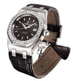 Audemars Piguet Royal Oak Quartz Diamonds Black Dial Black Leather Strap Watch for Women - 67621ST.ZZ.D002CR.01