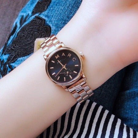 Marc Jacobs Baker Navy Blue Dial Rose Gold Steel Strap Watch for Women - MBM3332