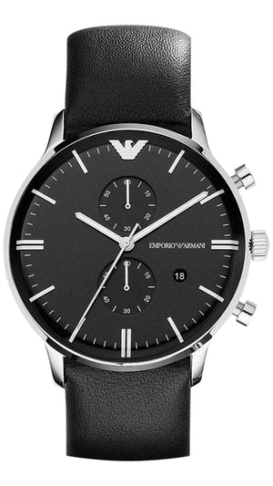 Emporio Armani Gianni Chronograph Black Dial Black Leather Strap Watch For Men - AR0397