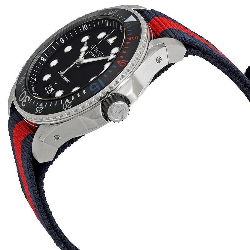 Gucci Dive Black Dial Red & Blue Nylon Strap Watch For Men - YA136210