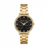 Michael Kors Pyper Three-Hand Black Dial Gold Steel Strap Watch For Women - MK4593