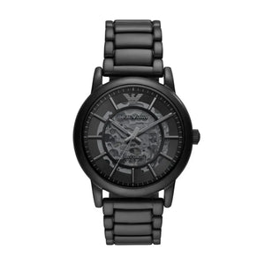 Emporio Armani Meccanico Skeleton Black Dial Black Steel Strap Watch For Men - AR60045