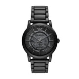 Emporio Armani Meccanico Skeleton Black Dial Black Steel Strap Watch For Men - AR60045