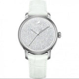 Swarovski Crystalline Hours Silver Dial White Leather Strap Watch for Women - 5295383