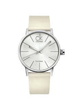 Calvin Klein Post Minimal Silver Dial White Leather Strap Watch for Men - K7621126