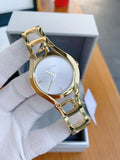 Calvin Klein Class White Dial Gold Steel Strap Watch for Women - K6R23526