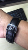 Burberry The Classic Horseferry Beige Dial Black Leather Strap Watch for Men - BU10000