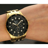 Fossil FB-01 Chronograph Black Dial Gold Steel Strap Watch for Men - FS5836