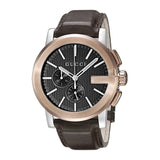 Gucci G Chrono Black Dial Brown Leather Strap Watch For Men - YA101202