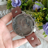 Diesel Little Daddy SBA Small Sized Grey Dial Brown Leather Strap Watch For Men - DZ7258