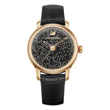 Swarovski Crystalline Hours Black Dial Black Leather Strap Watch for Women - 5295377