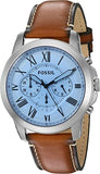 Fossil Grant Chronograph Blue Dial Brown Leather Strap Watch for Men - FS5184