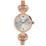 Emporio Armani Retro Quartz Silver Dial Rose Gold Steel Strap Watch For Women - AR1776