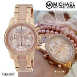 Michael Kors Ritz Chronograph Rose Gold Dial Two Tone Steel Strap Watch for Women - MK6307